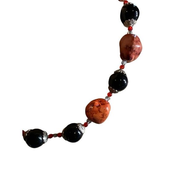 Vintage Onyx Silver Red Turquoise Necklace - Picture 7 of 13